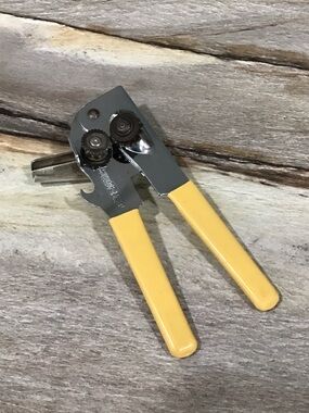Vintage Swing-A-Way Manual Can Opener USA 7” Chrome Harvest Gold Handles